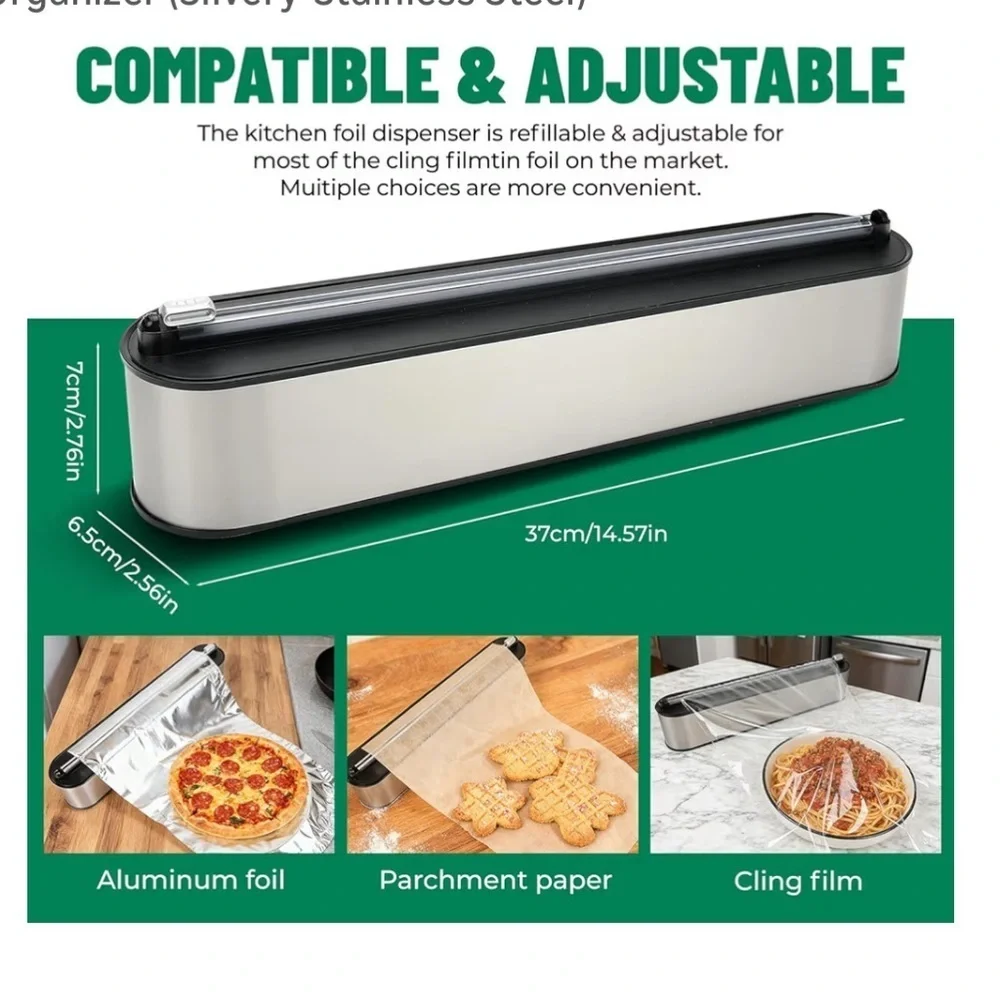 Magnetic Plastic Wrap Dispenser with Cutter, No-Drill Wall Mount 061